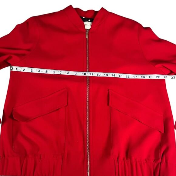 Chico's Clean Crepe Bomber Jacket Lightweight Red Polka Dot Lining Size 1 Zipper - Picture 6 of 11